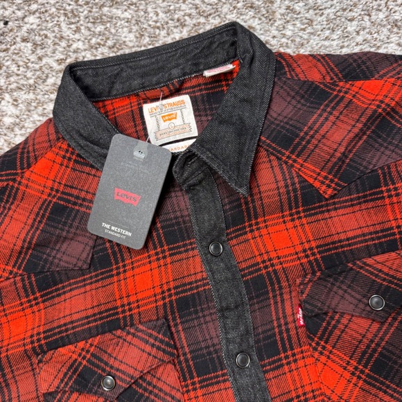 Levi Strauss Signature Other - Levi Strauss Large Red Black Plaid Western Standard Fit Flannel Shirt Pearl Snap
